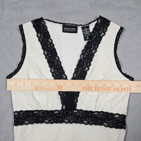 New York & Company Babydoll Tank Womens XS Ivory Black Lace Coquette Y2K Preppy - Picture 8 of 11